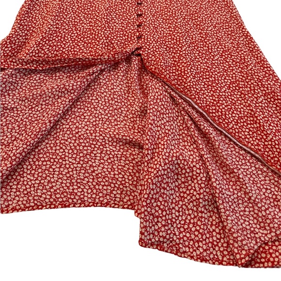H&M Crepe Red Floral Button Dress Tie Sleeve Size 2 - Picture 6 of 16